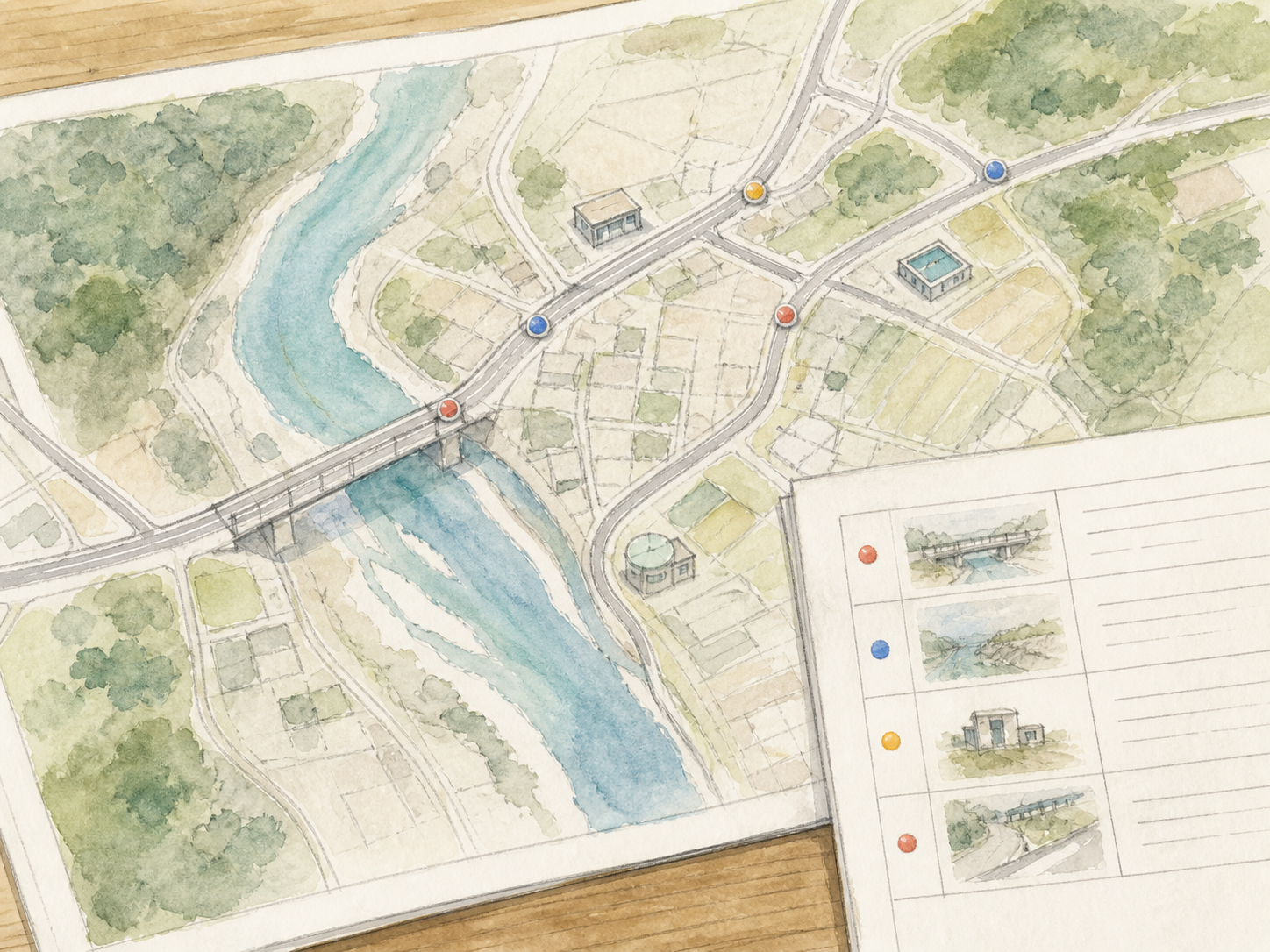 地図データのレイヤーと地点情報を表すイラスト