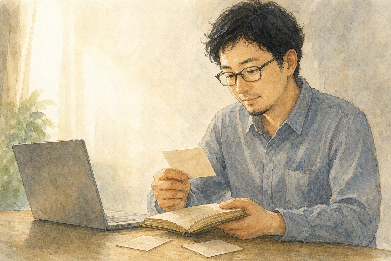 専門学校時代を思い出しながら話す穂村さんのイラスト