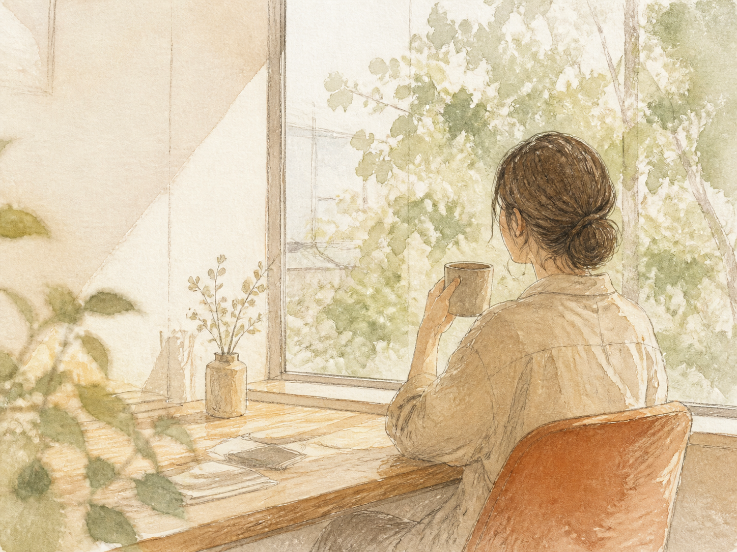 コーヒーを飲んで一息つく社員のイラスト