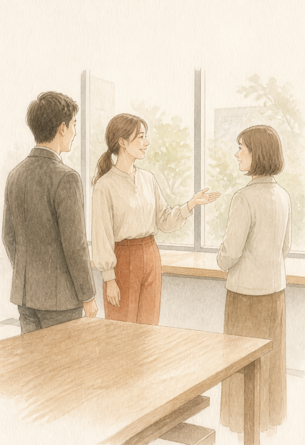 新しい社員を紹介して回るイラスト