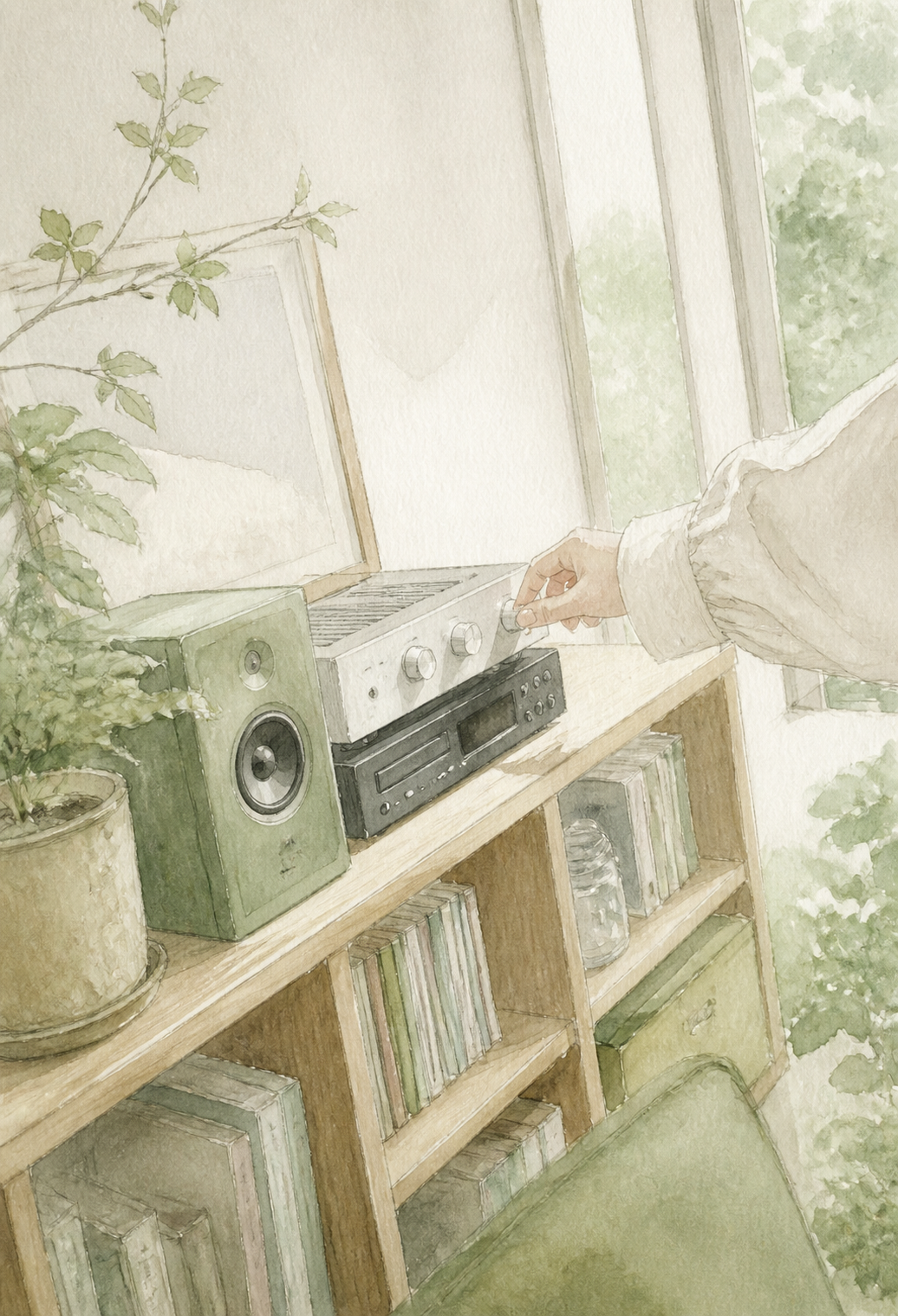 オフィスBGMの設定をするイラスト